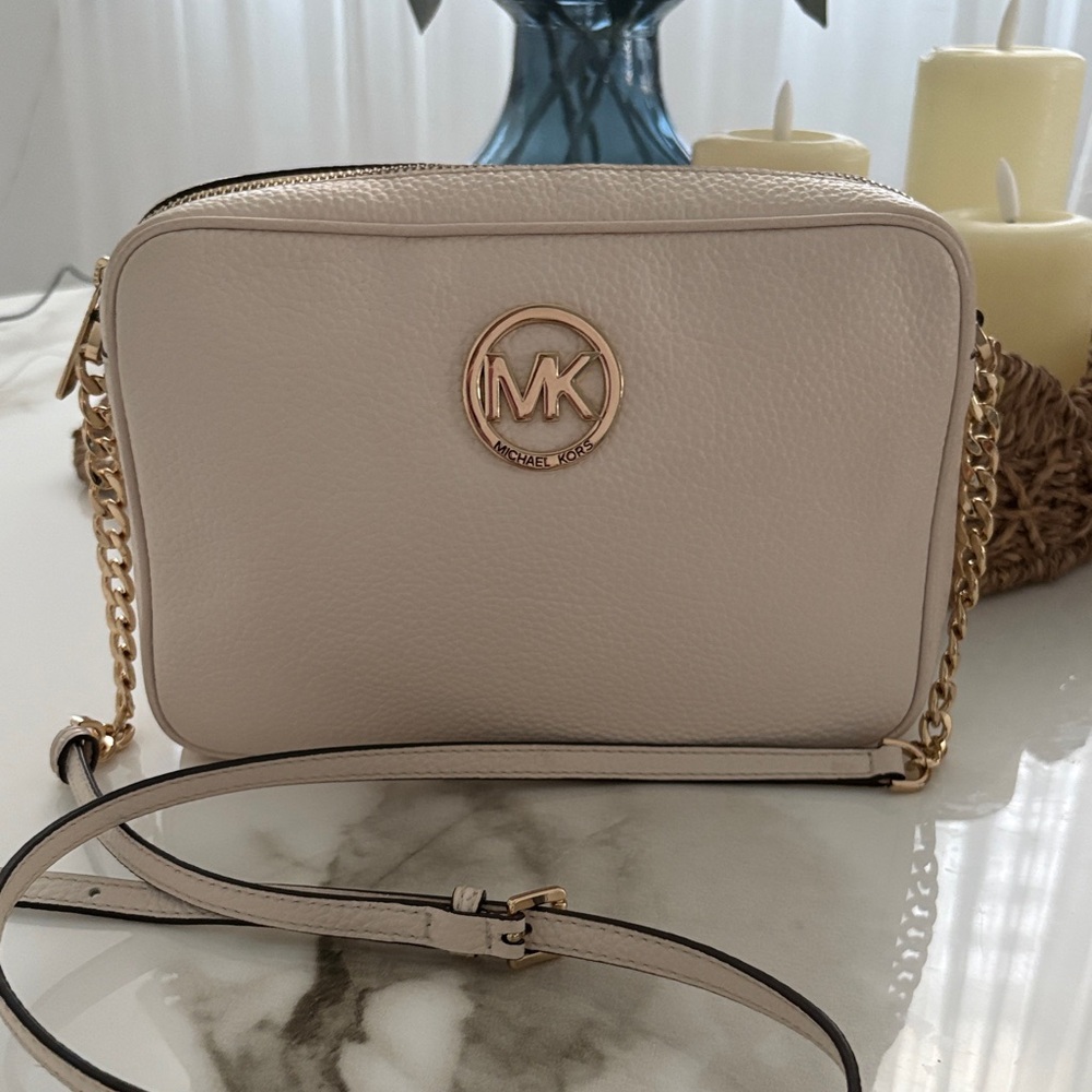 Michael Kors Beige Crossbody Bag with Gold Accents
